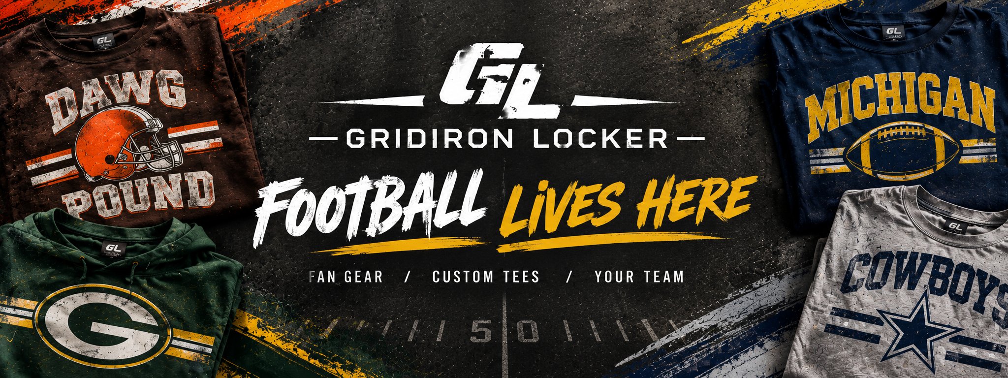 Gridiron Locker fan gear for Cleveland, Green Bay, Dallas and Michigan fans - fan-made tees, hoodies and crewnecks