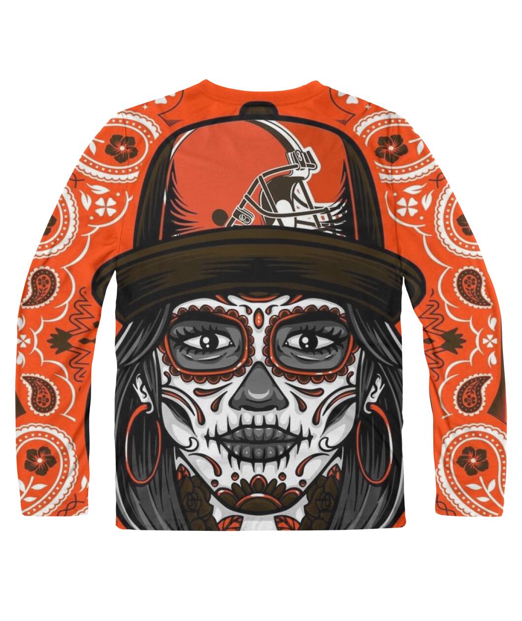 Cleveland Sugar Skull Halloween All-Over Long Sleeve back view