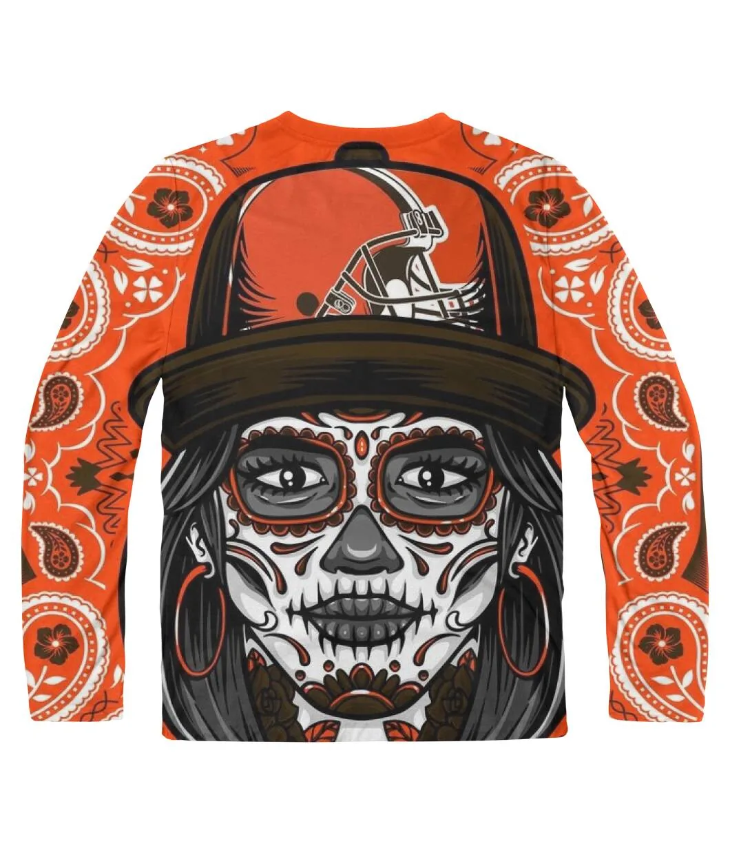 Cleveland Sugar Skull Halloween All-Over Long Sleeve back view