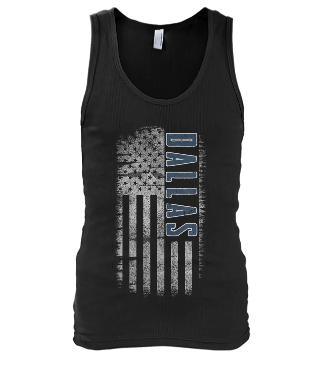 Fan-made Dallas t-shirt with DALLAS on a distressed vertical American flag graphic, view 4