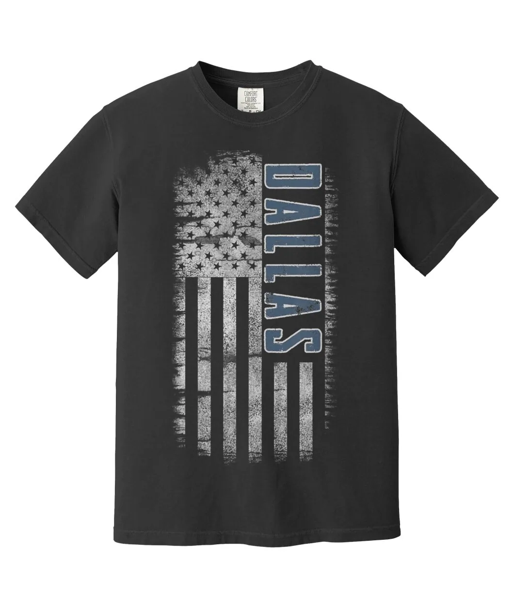 Fan-made Dallas t-shirt with DALLAS on a distressed vertical American flag graphic, view 5