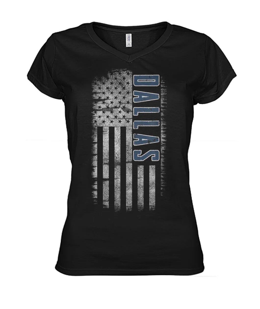Fan-made Dallas t-shirt with DALLAS on a distressed vertical American flag graphic, view 8