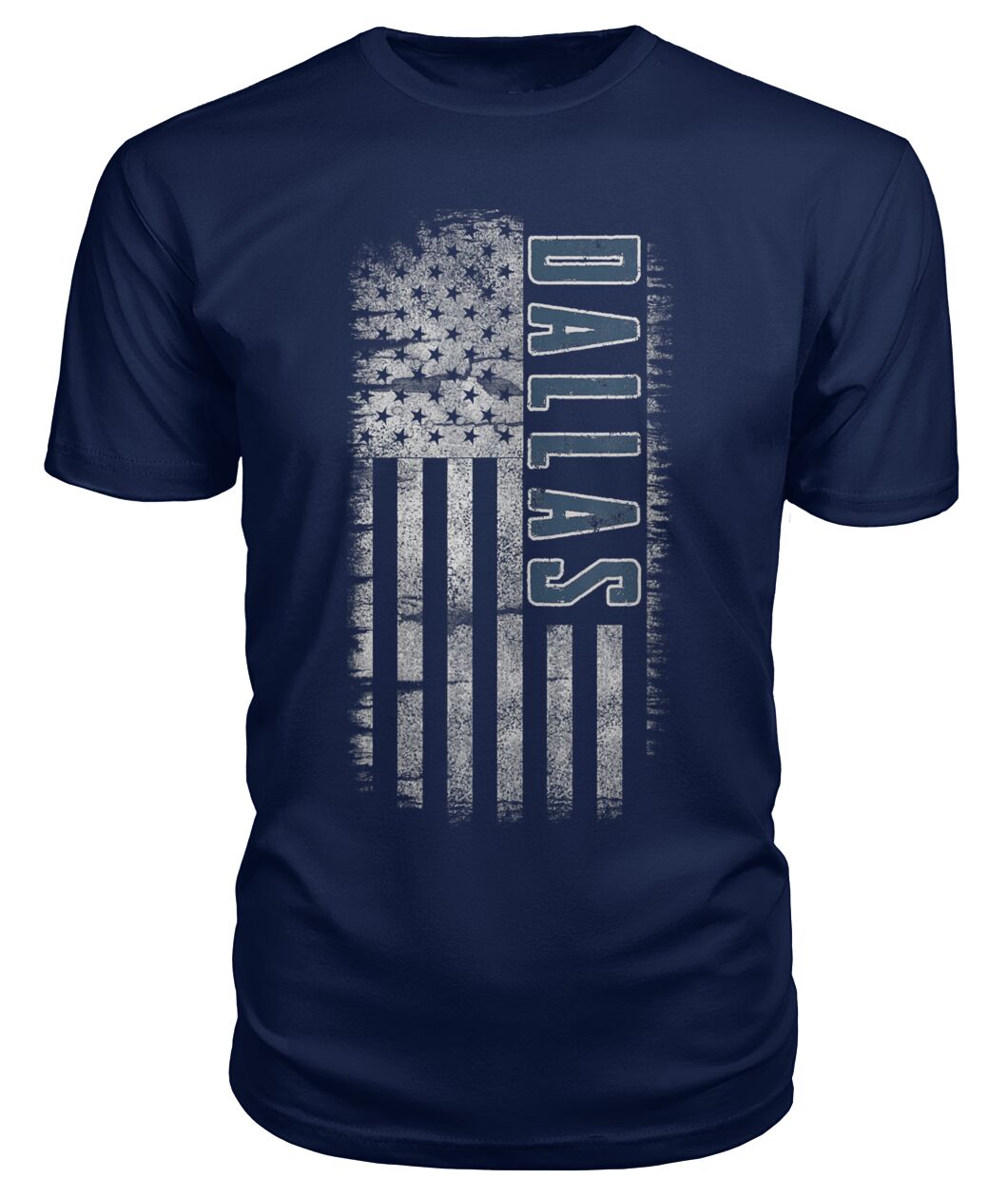 Dallas American Flag Vertical Shirt - DALLAS on a distressed vertical American flag
