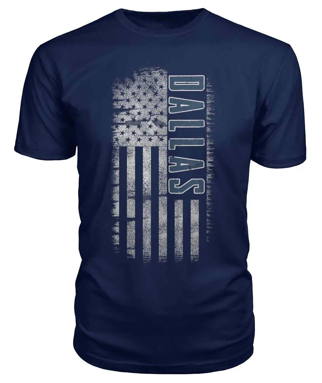 Dallas American Flag Vertical Shirt - DALLAS on a distressed vertical American flag