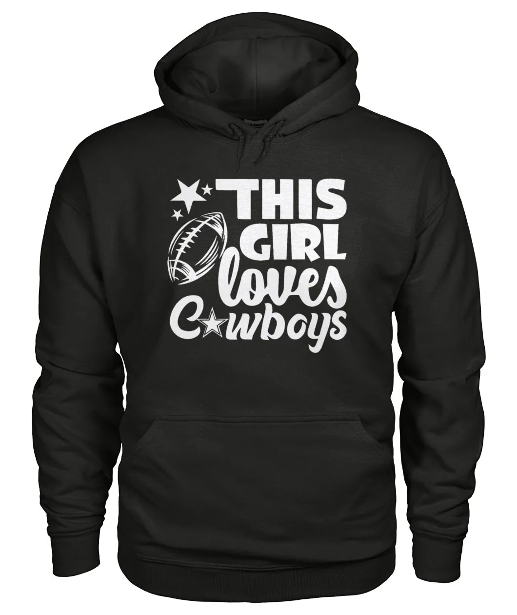 Fan-made Dallas t-shirt with THIS GIRL LOVES COWBOYS with football and stars graphic, view 5