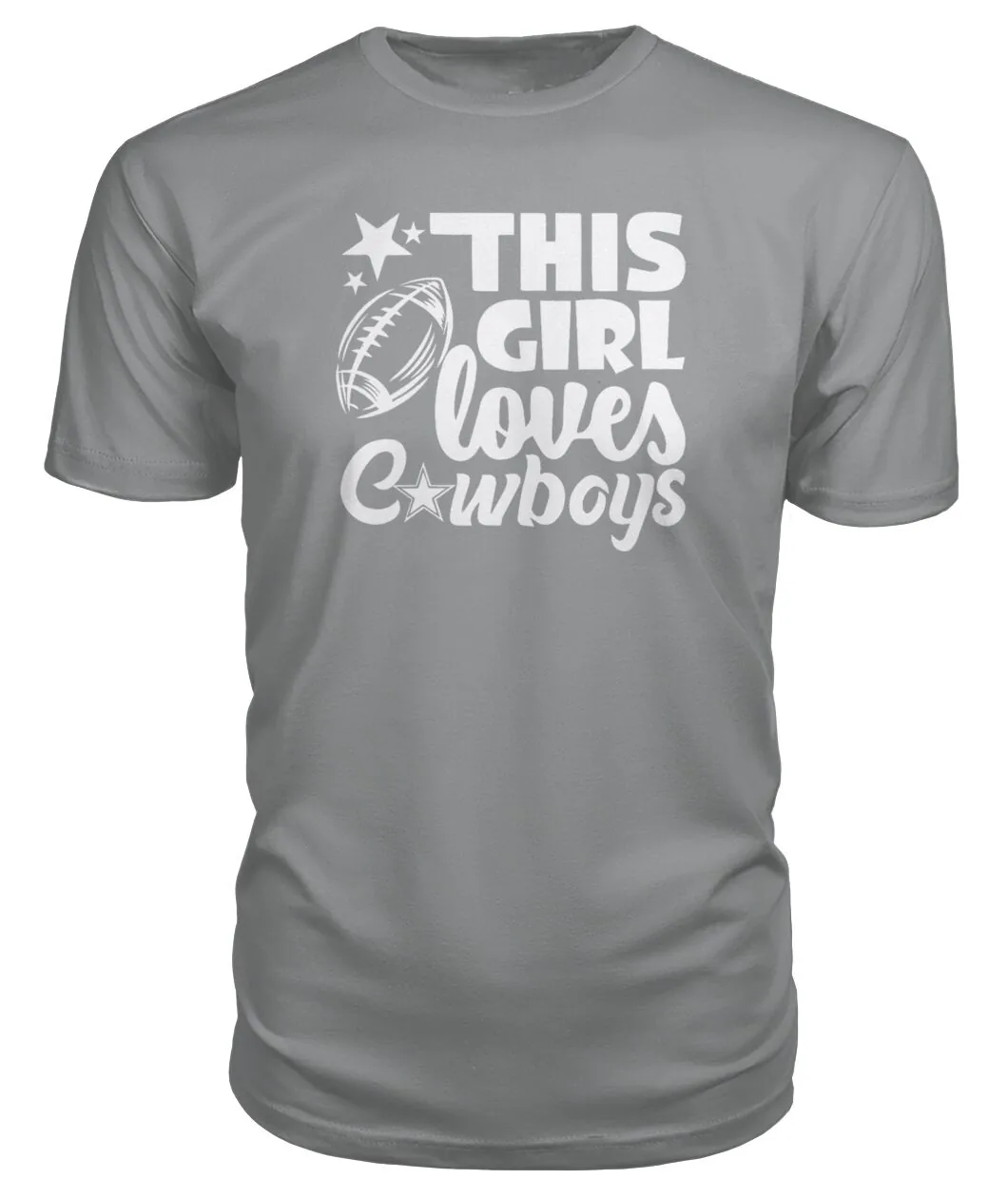 Fan-made Dallas t-shirt with THIS GIRL LOVES COWBOYS with football and stars graphic, view 6