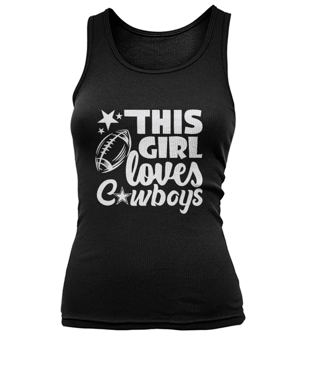 Fan-made Dallas t-shirt with THIS GIRL LOVES COWBOYS with football and stars graphic, view 8