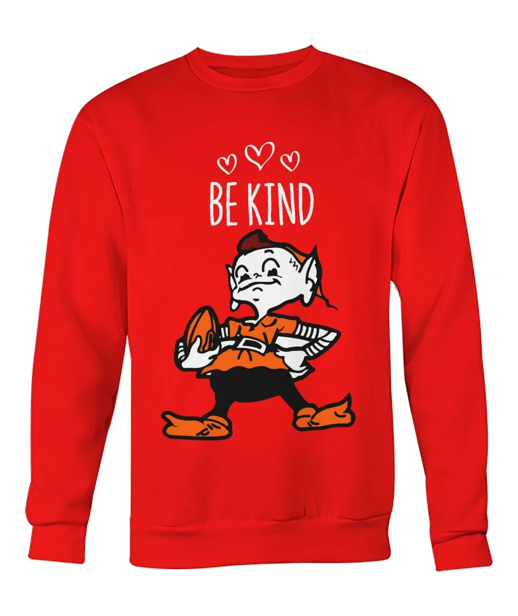 Be Kind Cleveland Elf Sweatshirt - BE KIND with retro Cleveland elf mascot and hearts