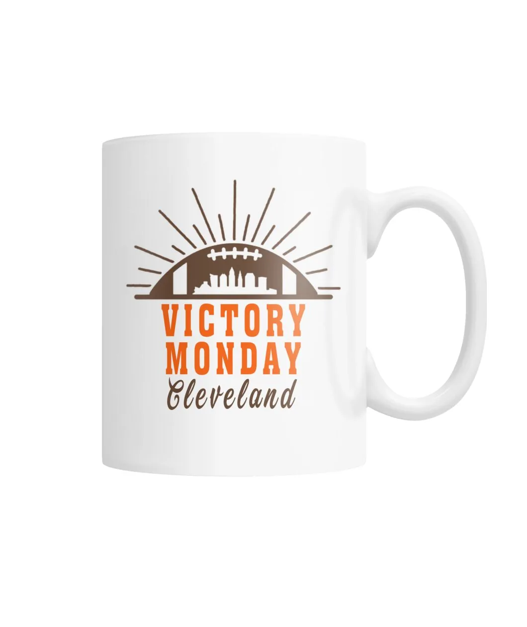 Victory Monday Cleveland Coffee Mug - VICTORY MONDAY CLEVELAND with football sunrise