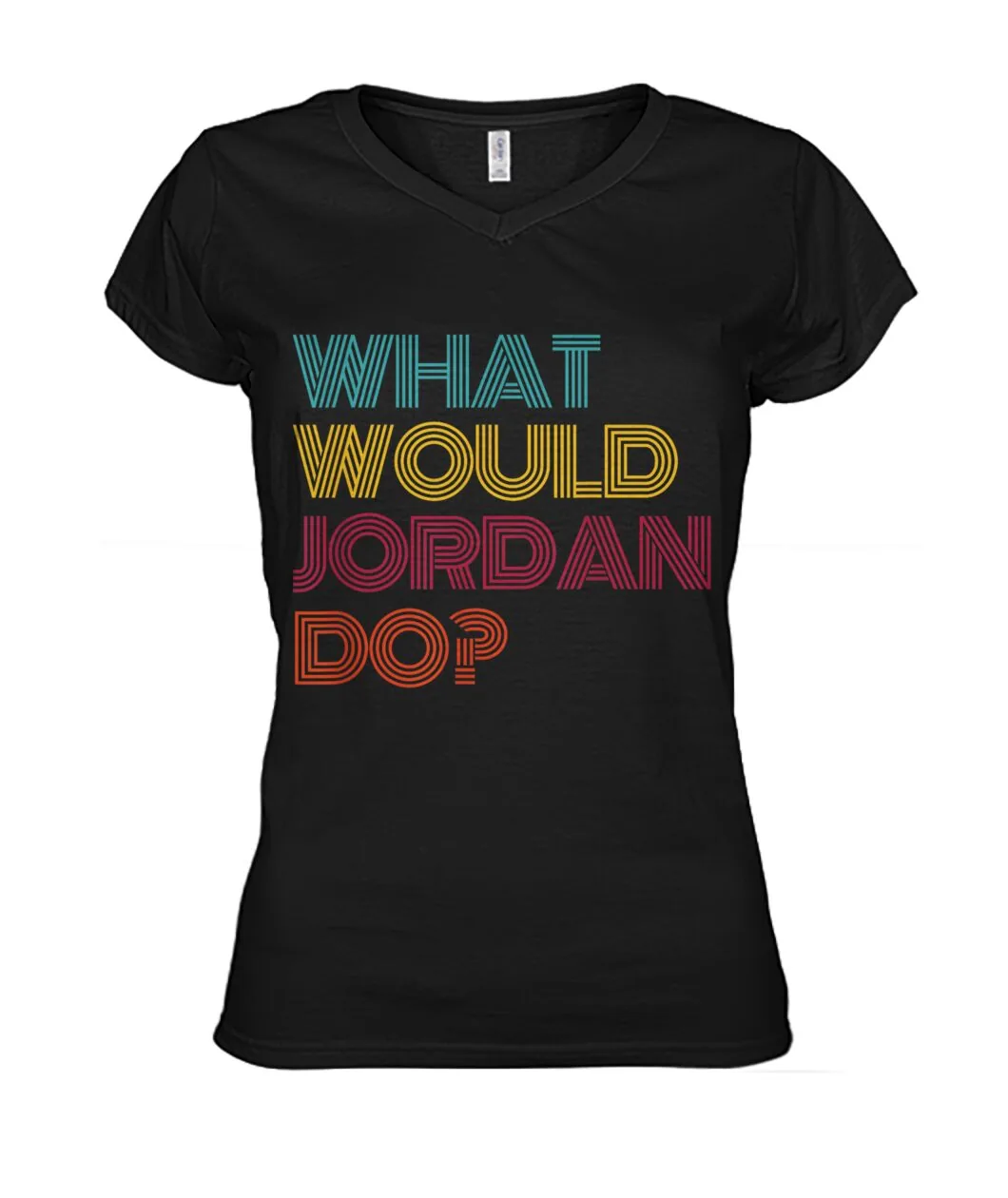 Fan-made Packers t-shirt with WHAT WOULD JORDAN DO? retro color letters graphic, view 3