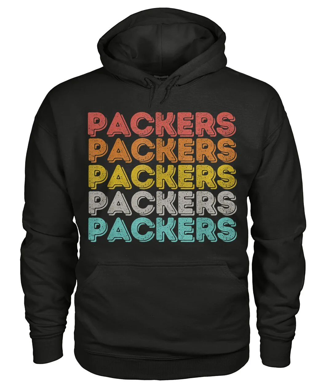 Fan-made Packers t-shirt with PACKERS PACKERS PACKERS retro stacked graphic, view 3