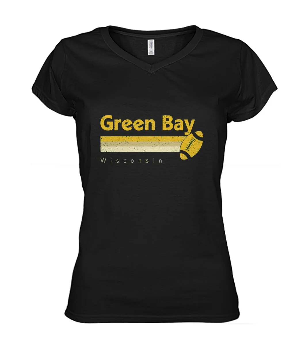 Fan-made Packers t-shirt with Green Bay, Wisconsin with gold bar and football graphic, view 3