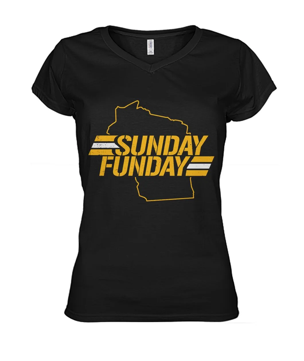 Fan-made Packers t-shirt with SUNDAY FUNDAY inside the Wisconsin state outline graphic, view 4