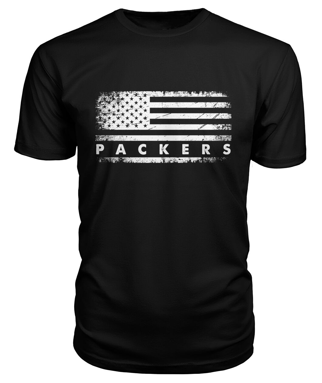 Packers Distressed American Flag Shirt - PACKERS on a distressed American flag