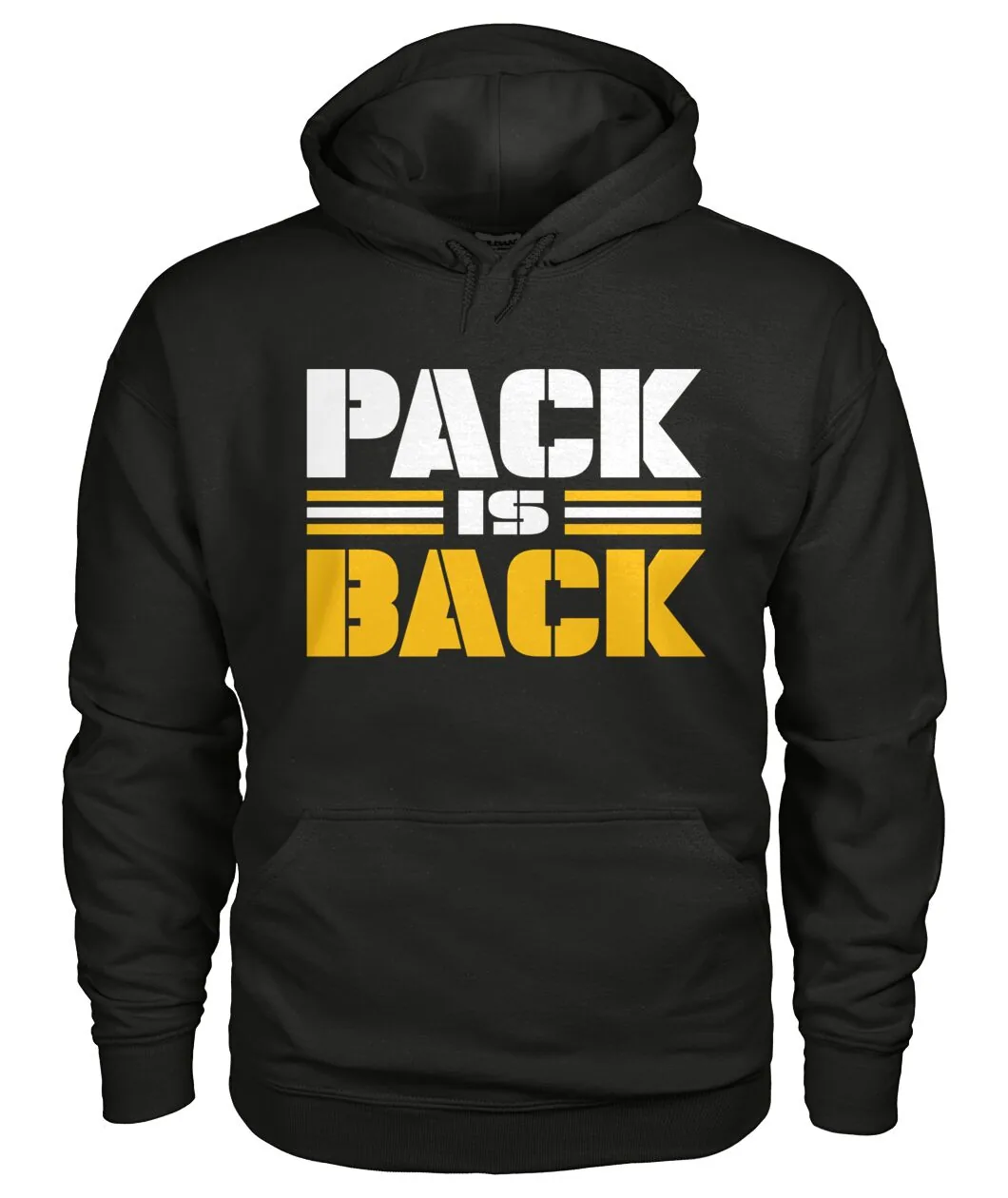 Fan-made Packers t-shirt with PACK IS BACK with gold stripes graphic, view 3