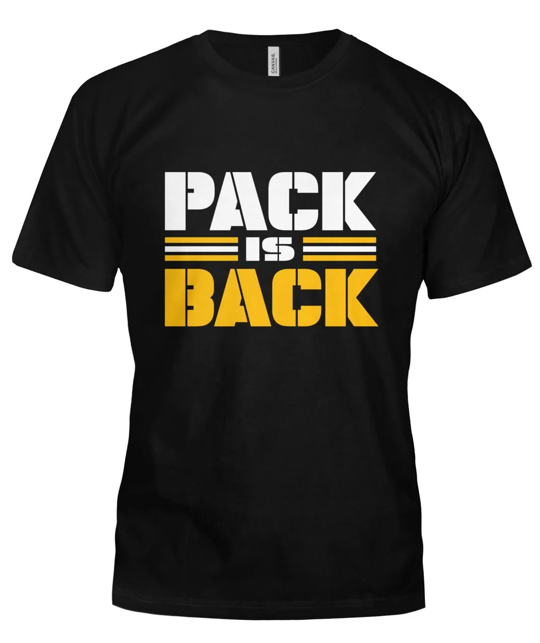 Fan-made Packers t-shirt with PACK IS BACK with gold stripes graphic, view 6