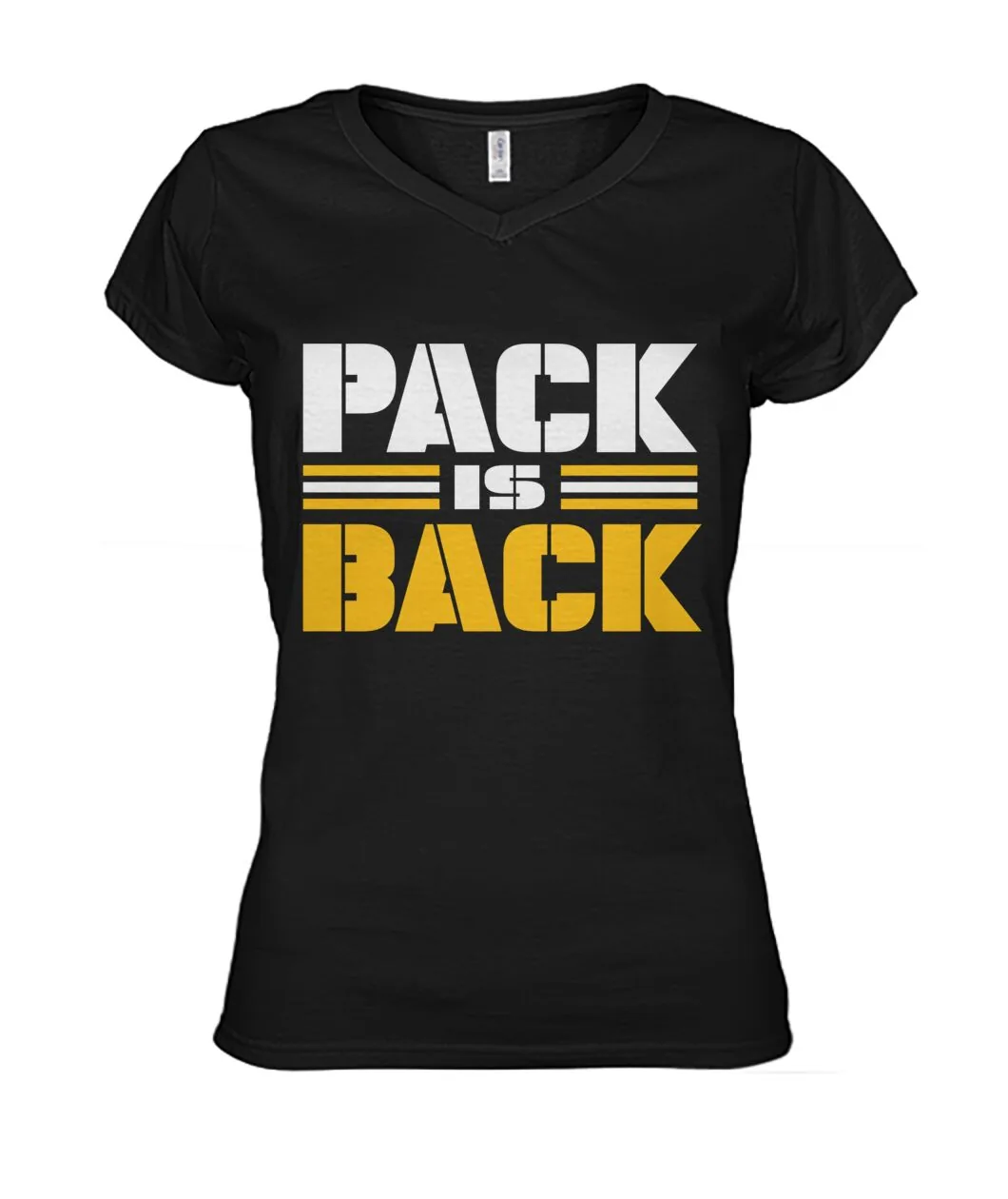 Fan-made Packers t-shirt with PACK IS BACK with gold stripes graphic, view 8