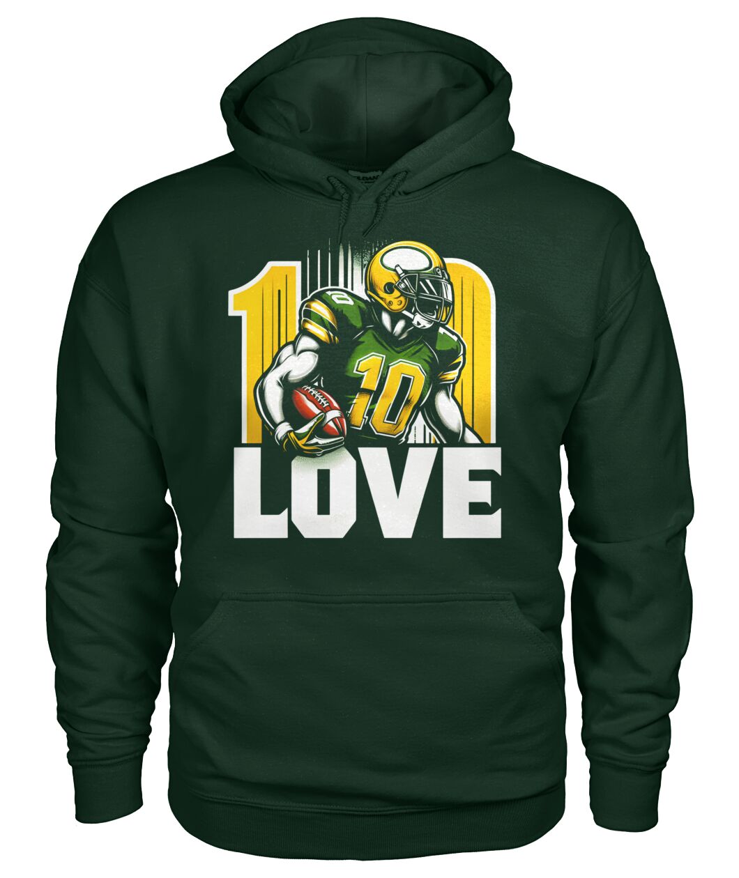 Jordan Love 10 Green Bay Hoodie - 10 LOVE with player and gold 10