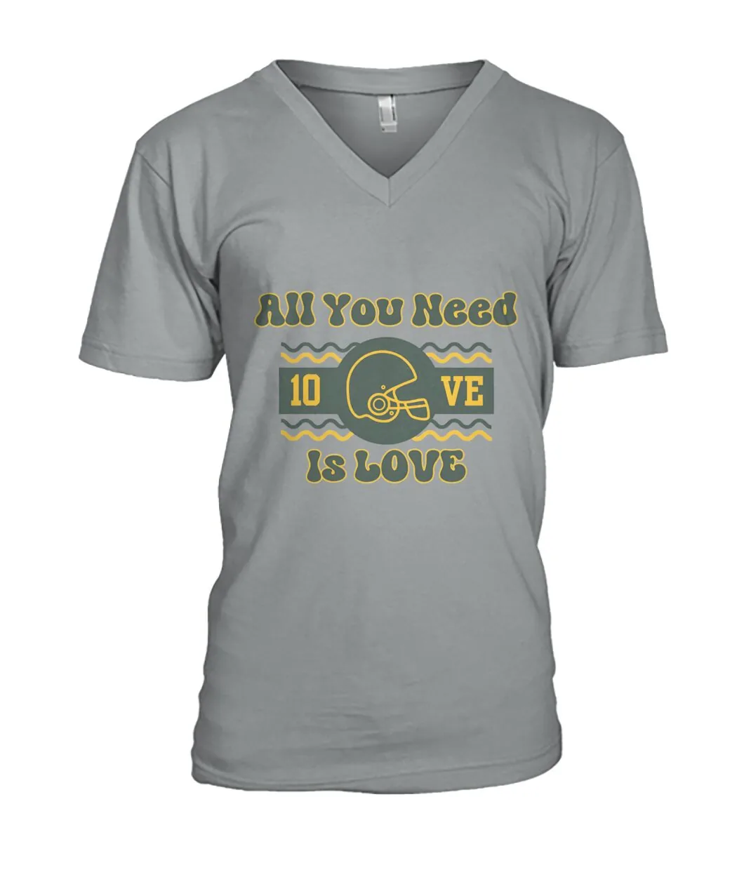 Fan-made Packers t-shirt with ALL YOU NEED IS 10VE with helmet and waves graphic, view 3