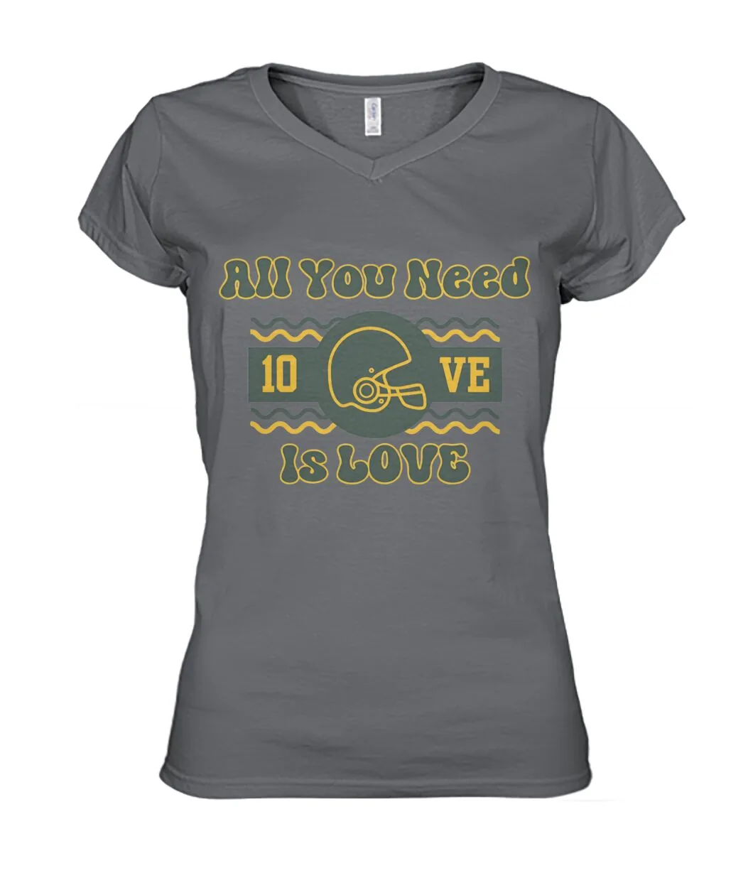 Fan-made Packers t-shirt with ALL YOU NEED IS 10VE with helmet and waves graphic, view 5