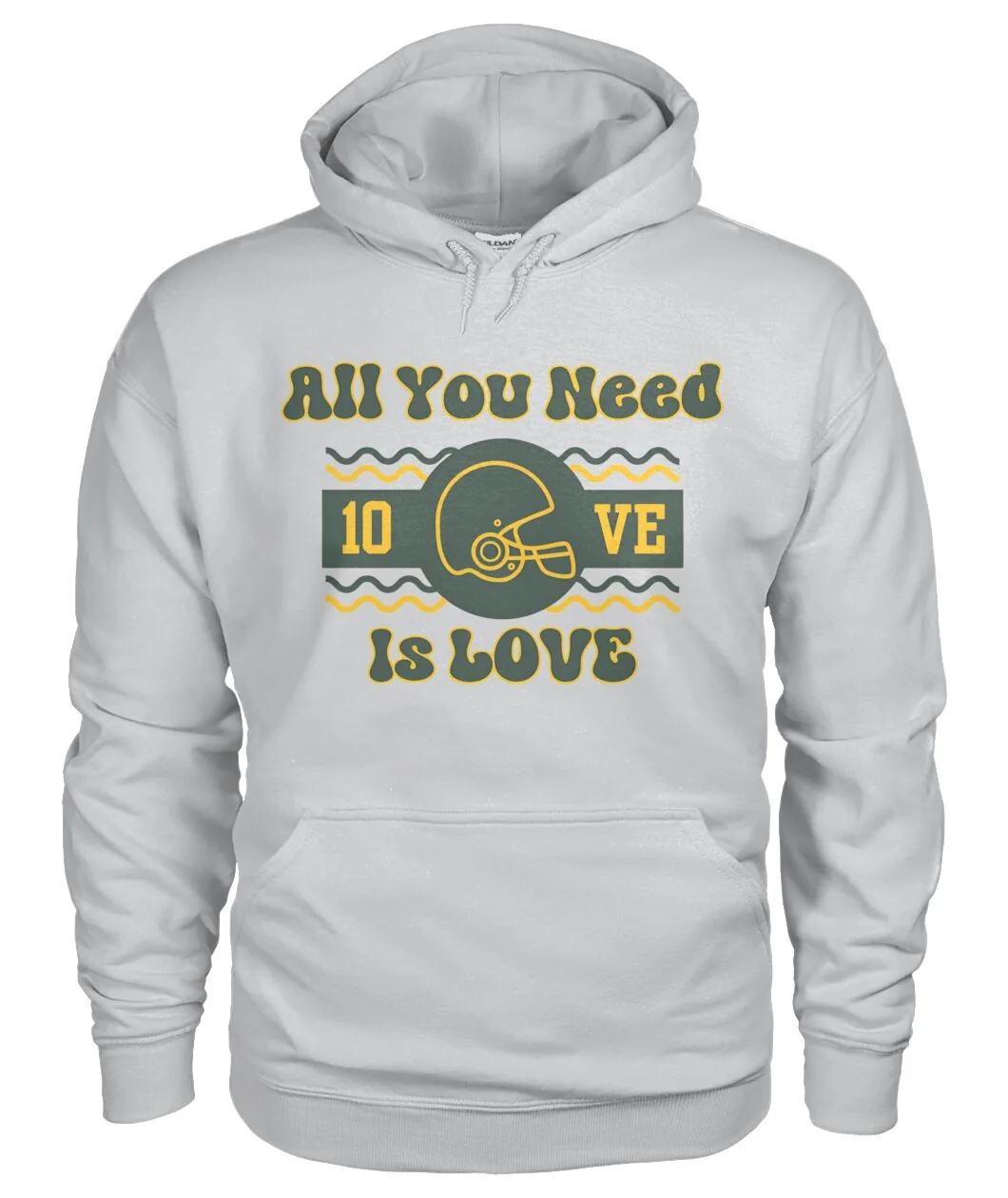 Fan-made Packers t-shirt with ALL YOU NEED IS 10VE with helmet and waves graphic, view 7