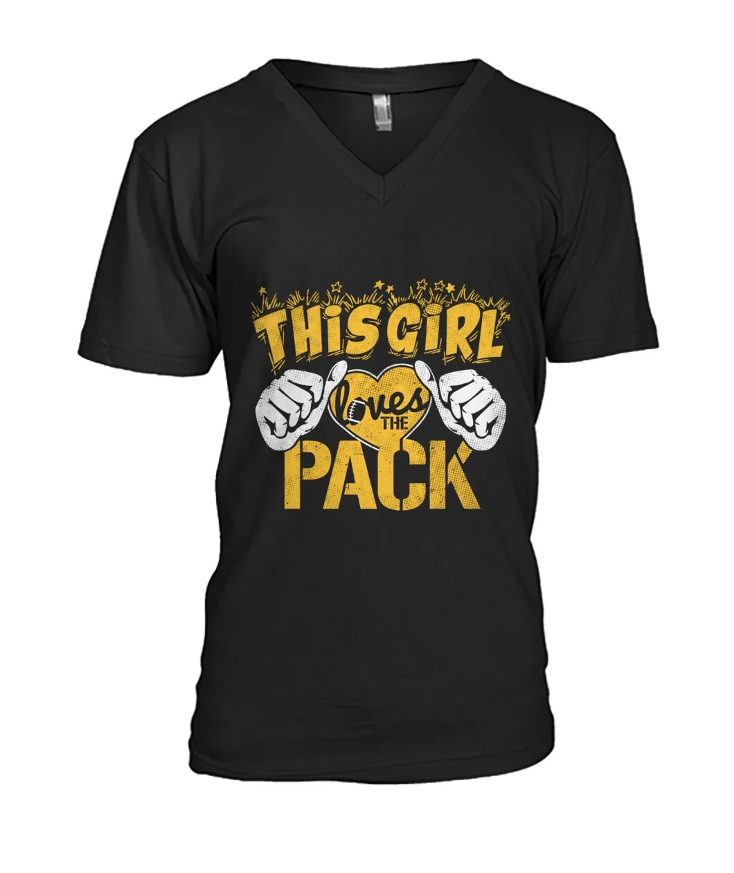 Fan-made Packers t-shirt with THIS GIRL LOVES THE PACK with crown and hands graphic, view 3