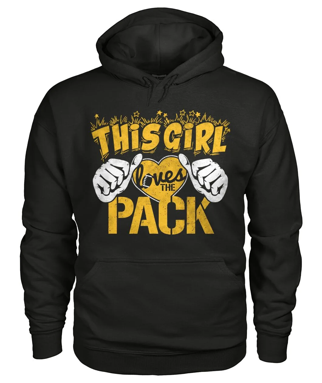 Fan-made Packers t-shirt with THIS GIRL LOVES THE PACK with crown and hands graphic, view 7