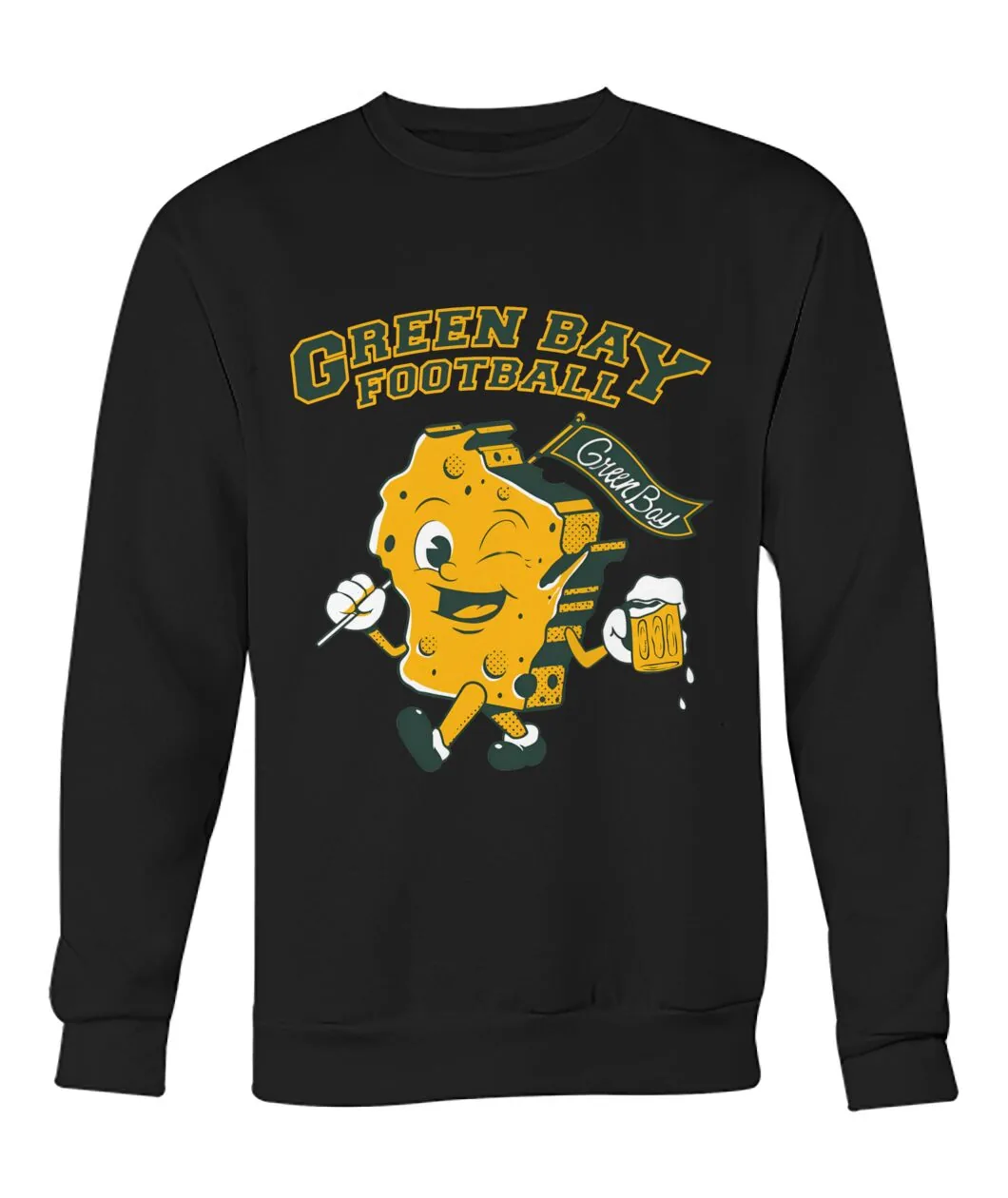 Fan-made Packers t-shirt with GREEN BAY FOOTBALL with cheese mascot holding a beer graphic, view 8