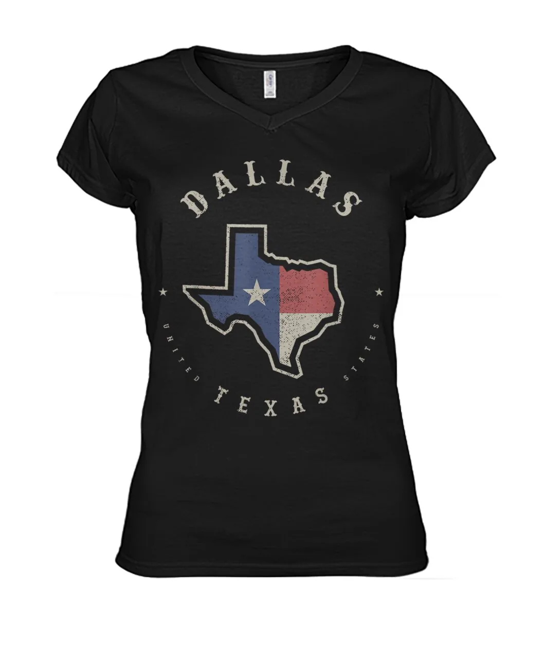 Fan-made Dallas t-shirt with DALLAS TEXAS with state outline and Texas flag graphic, view 3