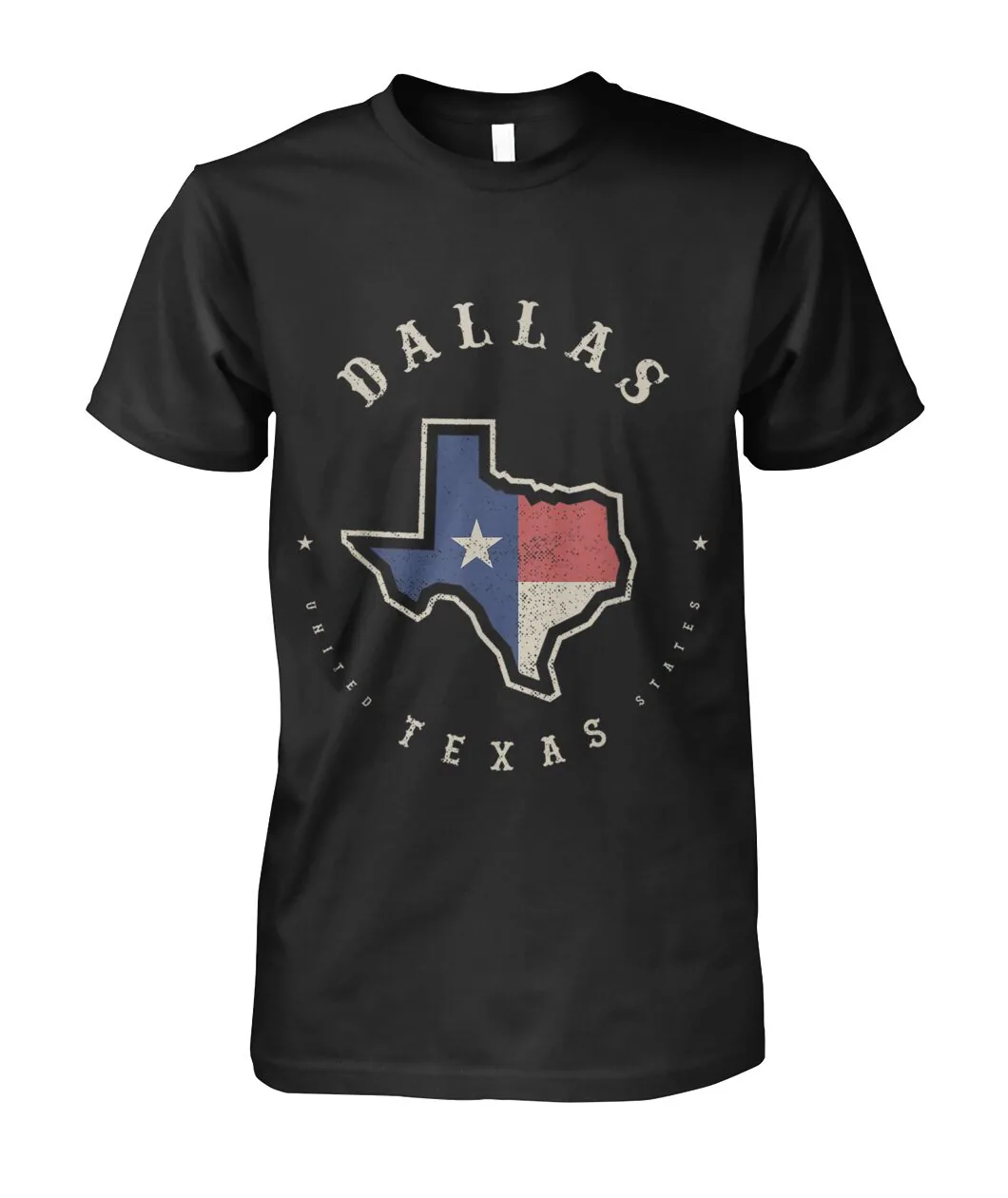 Fan-made Dallas t-shirt with DALLAS TEXAS with state outline and Texas flag graphic, view 6